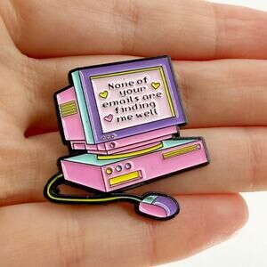 Retro Computer Enamel Pin Funny Email Quote Y2K Aesthetic Lapel